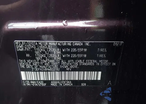 2017 Toyota Rav4 Limited from USA, damaged, VIN 2T3DFREV8HW602192